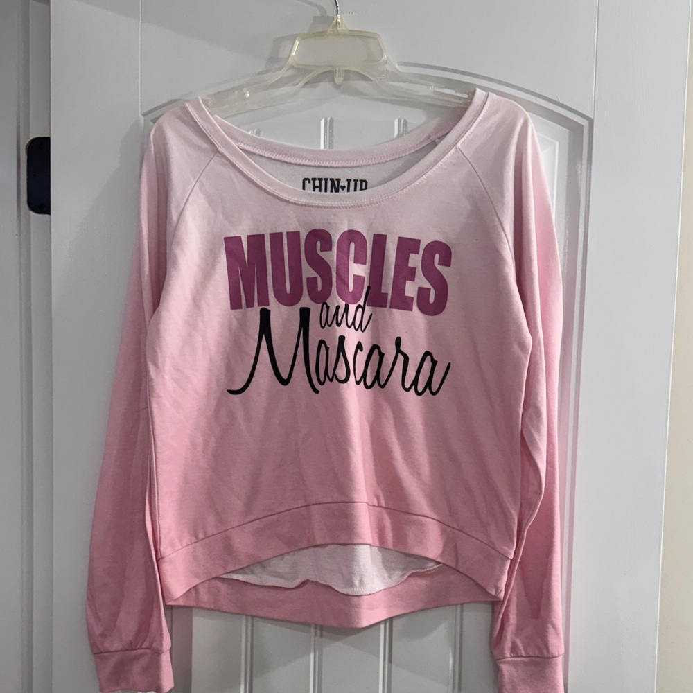Pink 'Muscles and Mascara' Crop Sweatshirt